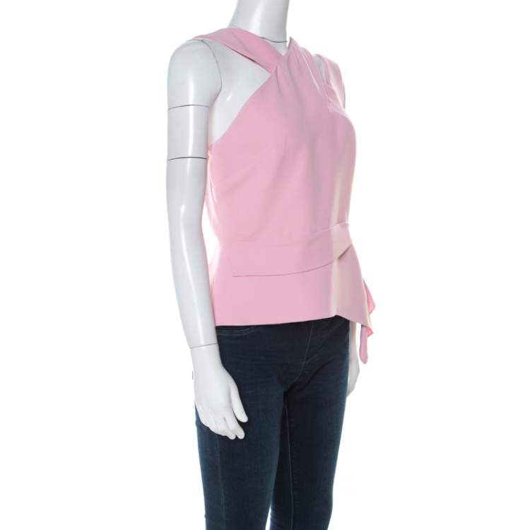 Pre Owned Roland  Mouret Pink Criss-Cross Strap Detail Top L