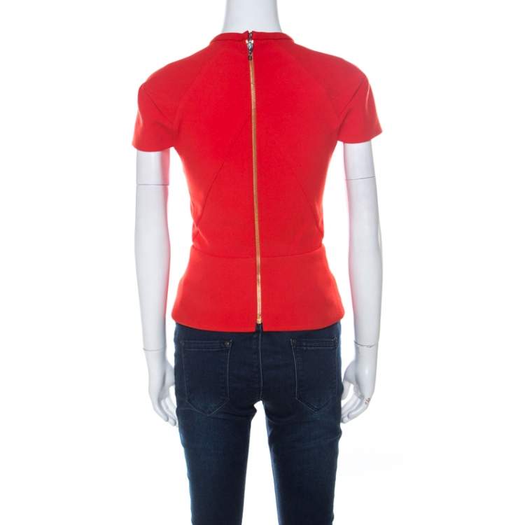 Pre Owned Roland Mouret Red Moss Crepe Stretch Peplum Top S