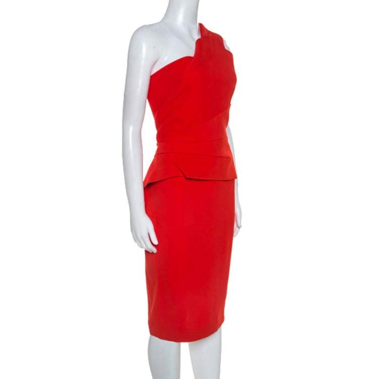 Pre Owned Roland Mouret Red Crepe One Shoulder Abuta Dress L