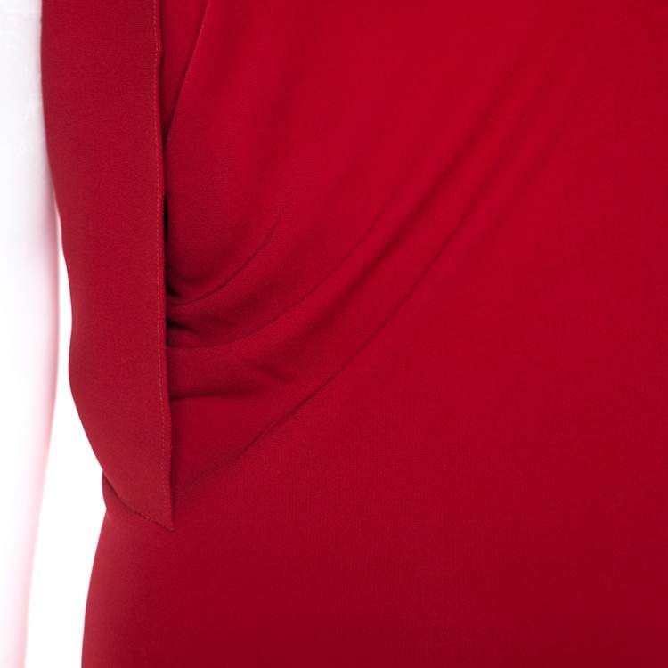 Pre Owned Roland Mouret Red Crepe Asymmetric One Shoulder Maxi Dress M