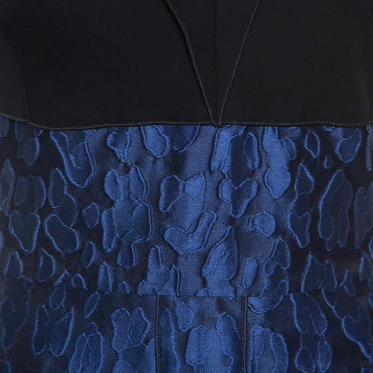 Pre Owned Roland Mouret Navy Blue Mirah Jacquard Cotton Silk Midi Dress S