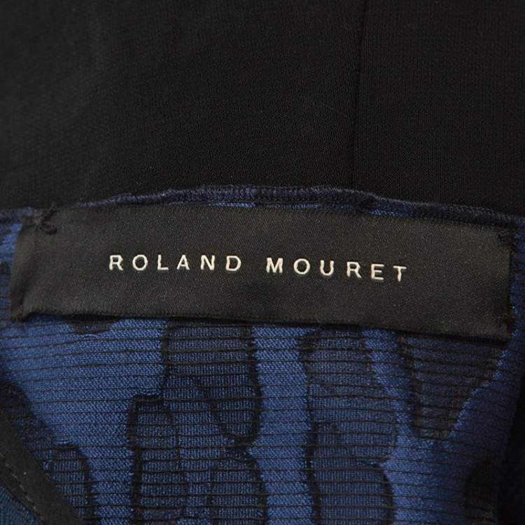Pre Owned Roland Mouret Navy Blue Mirah Jacquard Cotton Silk Midi Dress S