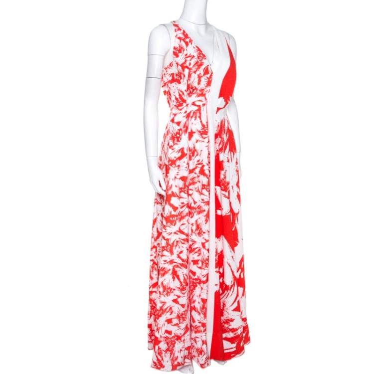 Pre Owned Roland Mouret Bicolor Berkeley Print Cloque Sleeveless Gown S