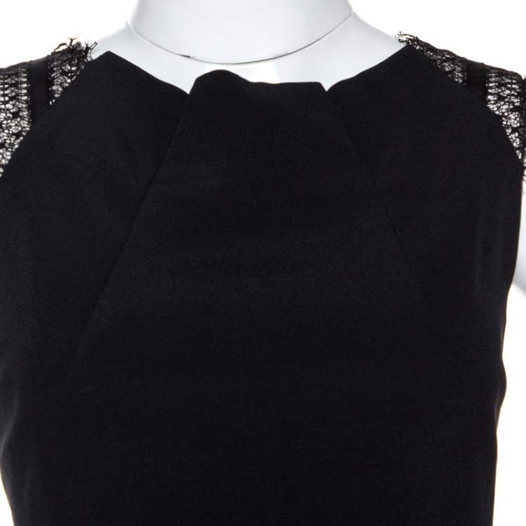 Pre Owned Roland Mouret Black Stretch Crepe & Lace Insert Sleeveless Jumpsuit L 