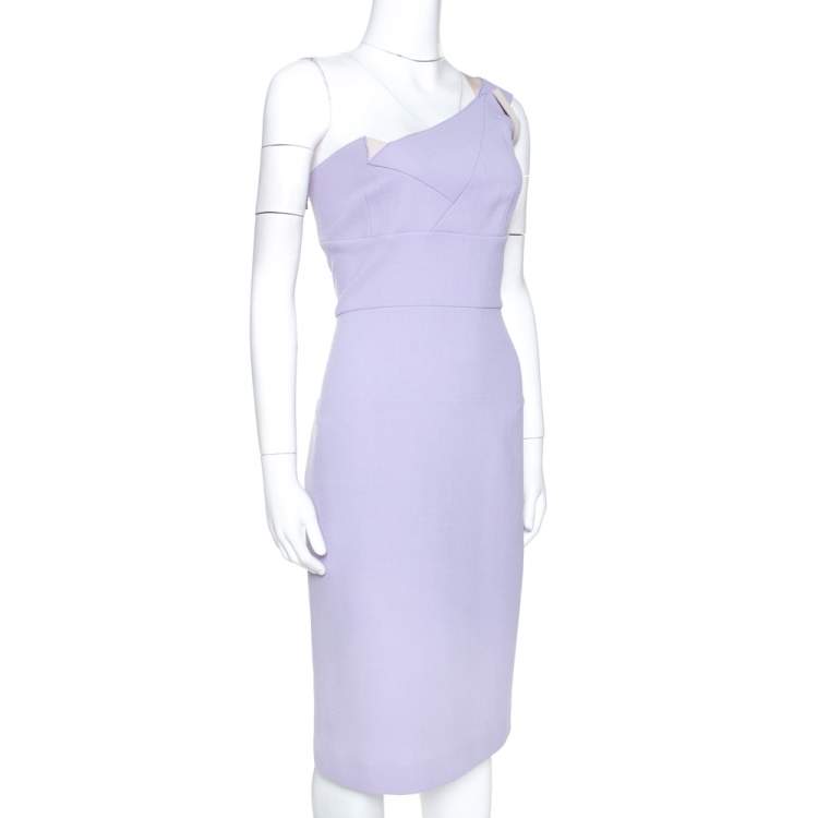 Pre Owned Roland Mouret Lavender Wool Crepe One Shoulder Dress L
