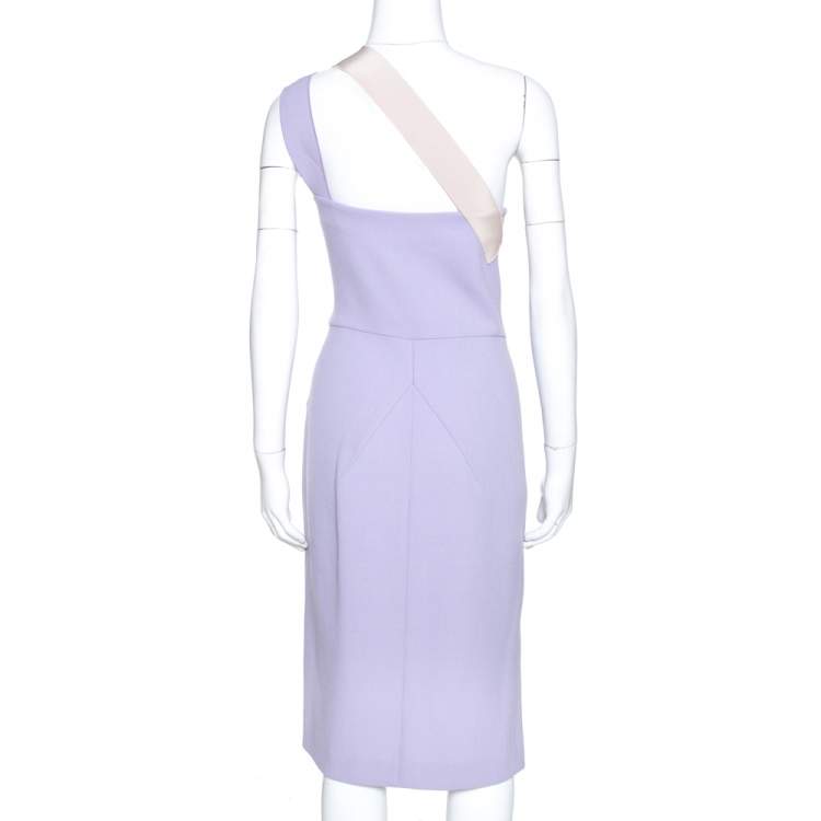 Pre Owned Roland Mouret Lavender Wool Crepe One Shoulder Dress L