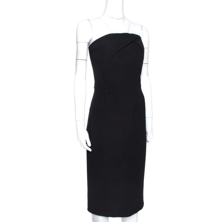 Pre Owned Roland Mouret Black Wool Crepe Strapless Sheath Dress L