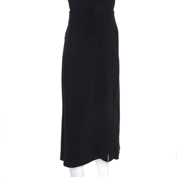 Pre Owned Roland Mouret Black Crepe Slit Detail Skirt XL 