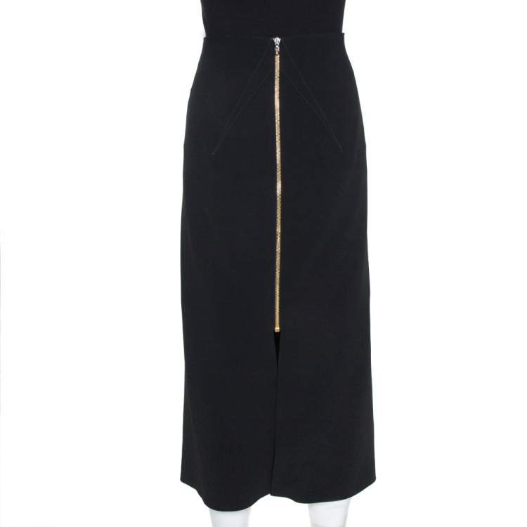 Pre Owned Roland Mouret Black Crepe Slit Detail Skirt XL 