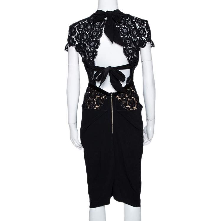 Pre Owned Roland Mouret Black Crepe & Lace Draped Harmon Dress M