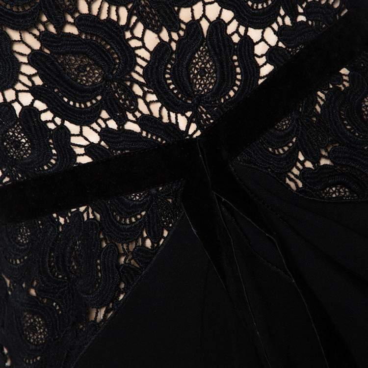 Pre Owned Roland Mouret Black Crepe & Lace Draped Harmon Dress M