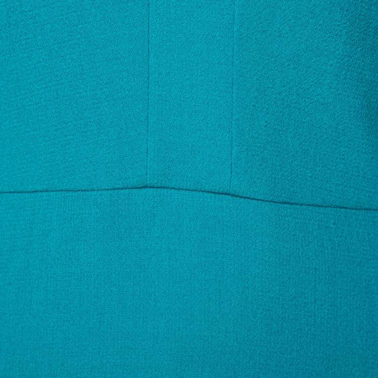 Pre Owned Roland Mouret Turquoise Blue Wool Crepe Sheath Dress L