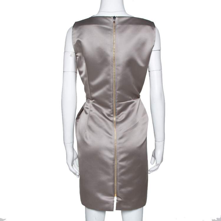 Pre Owned Roland Mouret Limited Edition Taupe Satin Zonda Mini Dress L 