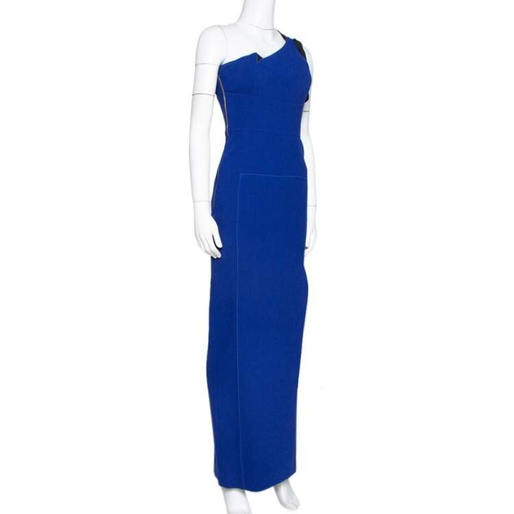 Pre Owned Roland Mouret Blue Wool One Shoulder Gown S