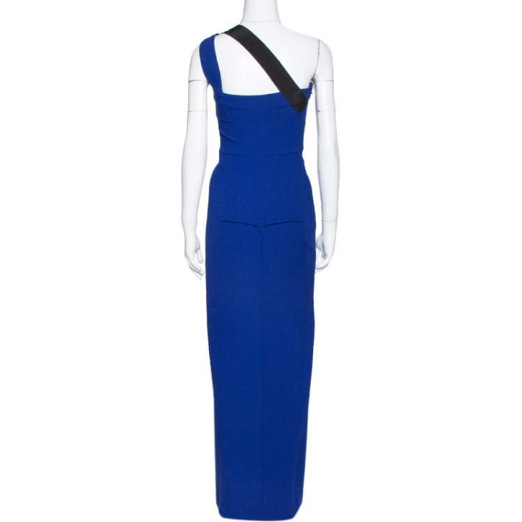 Pre Owned Roland Mouret Blue Wool One Shoulder Gown S