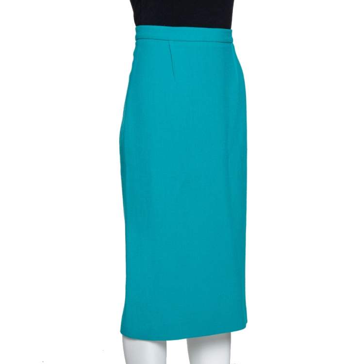 Pre Owned Roland Mouret Teal Blue Wool Crepe Arreton Pencil Skirt M 