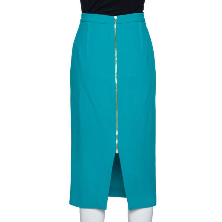 Pre Owned Roland Mouret Teal Blue Wool Crepe Arreton Pencil Skirt M 