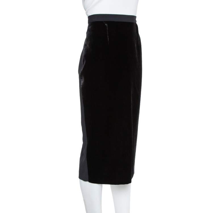 Pre Owned Roland Mouret Black Velvet & Crepe Paneled Pencil Skirt M