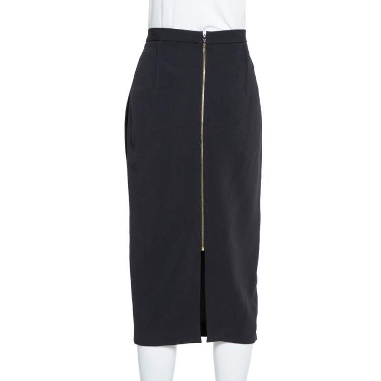 Pre Owned Roland Mouret Black Velvet & Crepe Paneled Pencil Skirt M