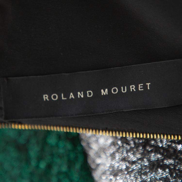 Pre Owned Roland Mouret Silver Crushed Organza Silk Panelled Strapless Lucia Gown M
