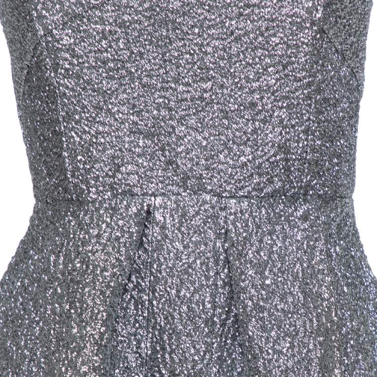 Pre Owned Roland Mouret Silver Crushed Organza Silk Panelled Strapless Lucia Gown M