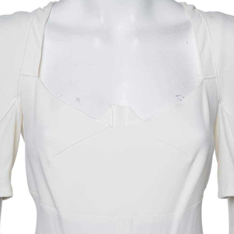 Pre Owned Roland Mouret White Crepe Paneled Detail Fitted Jansen Gown L