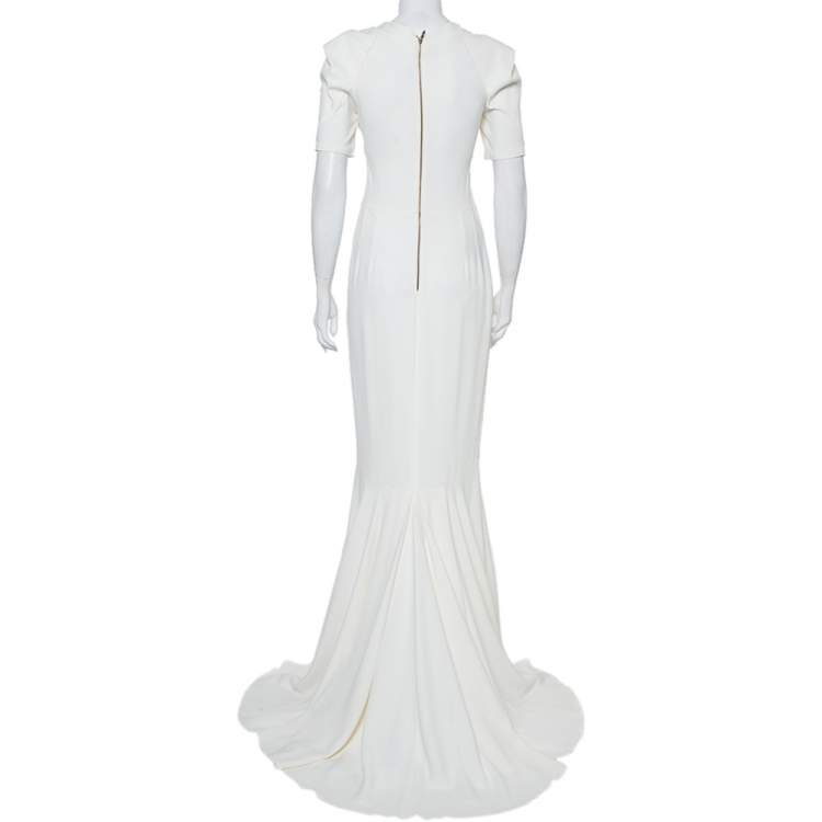 Pre Owned Roland Mouret White Crepe Paneled Detail Fitted Jansen Gown L