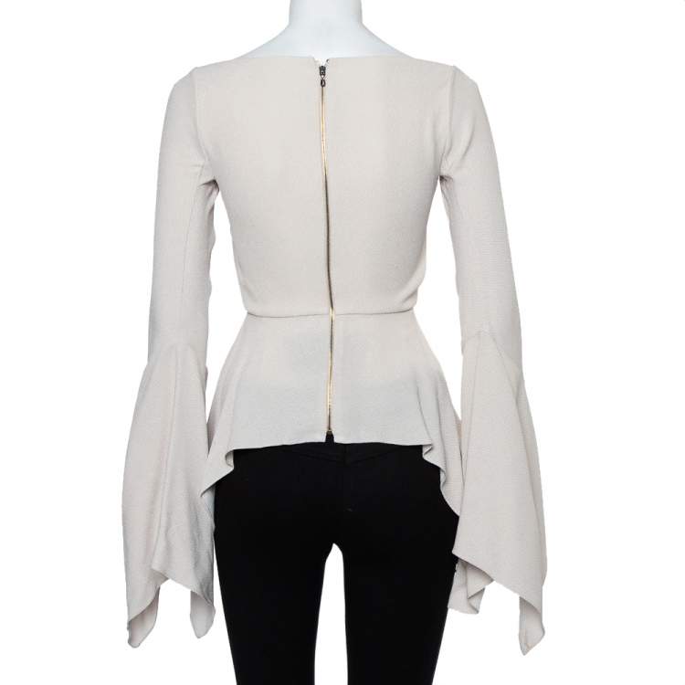 Pre Owned Roland Mouret Beige Textured Crepe Wicklow Angular Peplum Top S