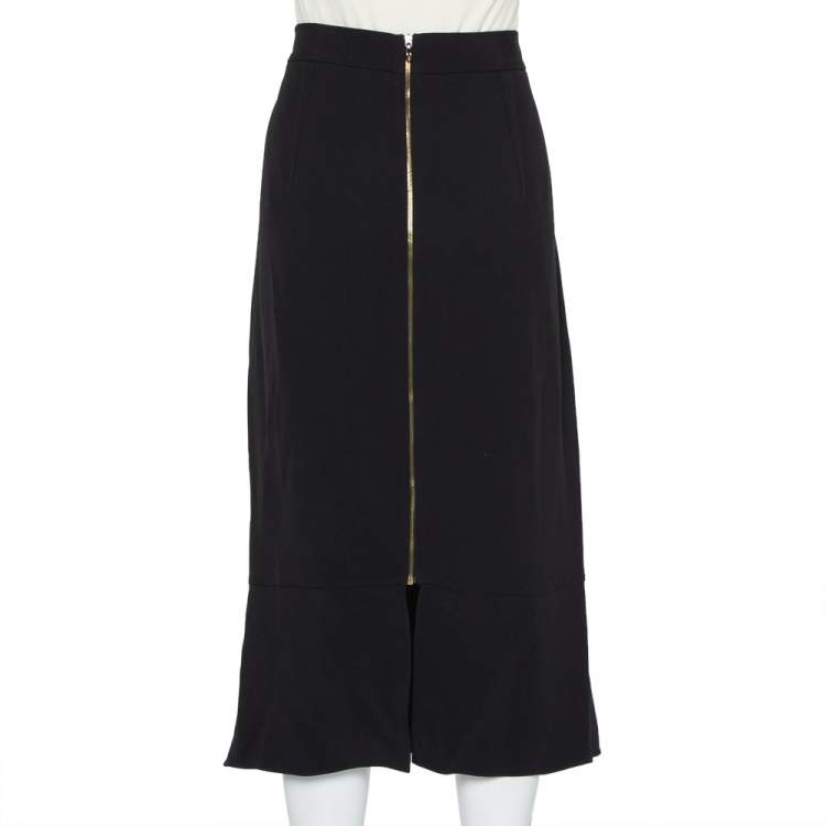 Pre Owned Roland Mouret Black Crepe Ruffled Faux Wrap Midi Skirt XL