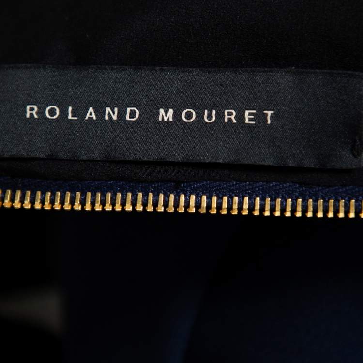 Pre Owned Roland Mouret Navy Blue Crepe Contrast Trim Cold Shoulder Jumpsuit S