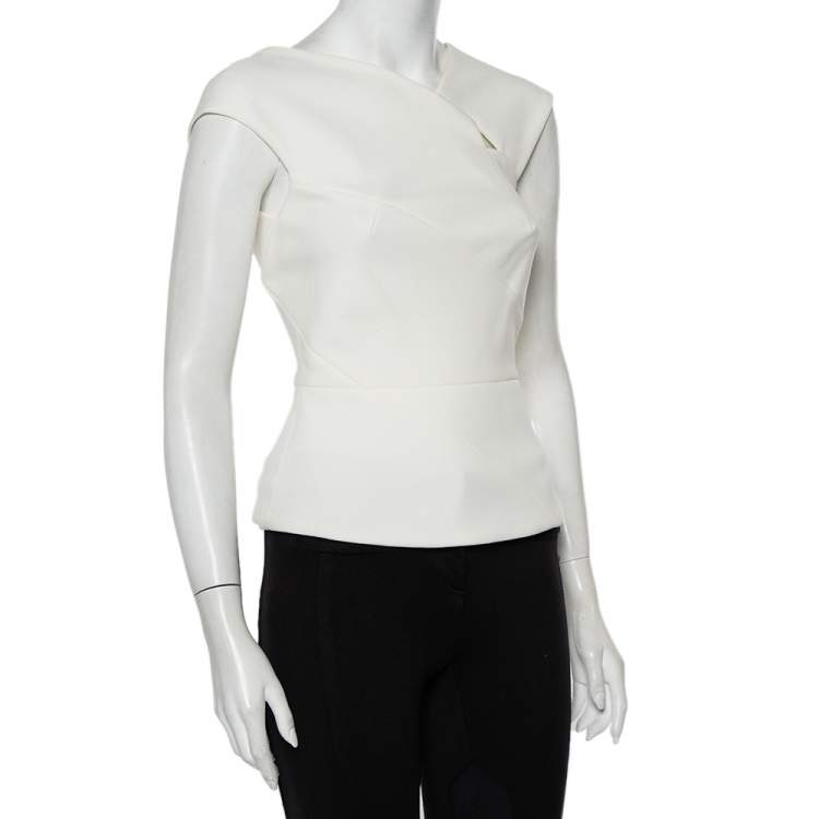 Pre Owned Roland Mouret White Crepe Cutout Detail Panelled Florence Top S