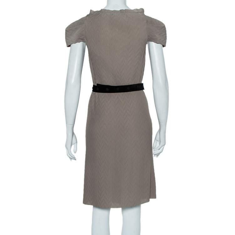Pre Owned Roland Mouret Beige Crepe Draped Effect Belted Midi Dress M