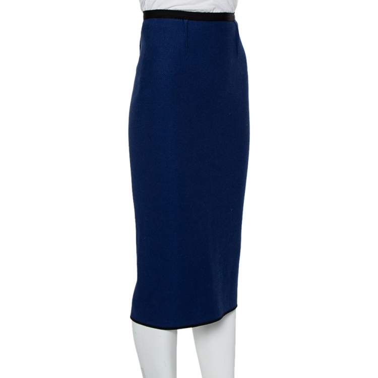 Roland Mouret Navy Blue Textured Cotton Pencil Skirt S Roland Mouret TLC