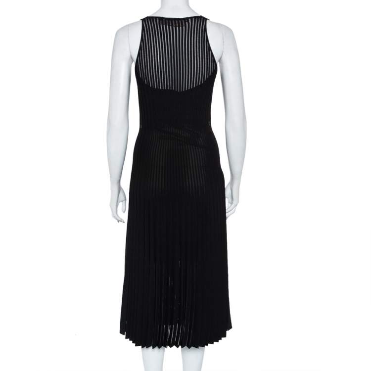 مملوكة مسبقًا Roland Mouret Black Panelled Knit Draped Detail Sleeveless Midi Dress S