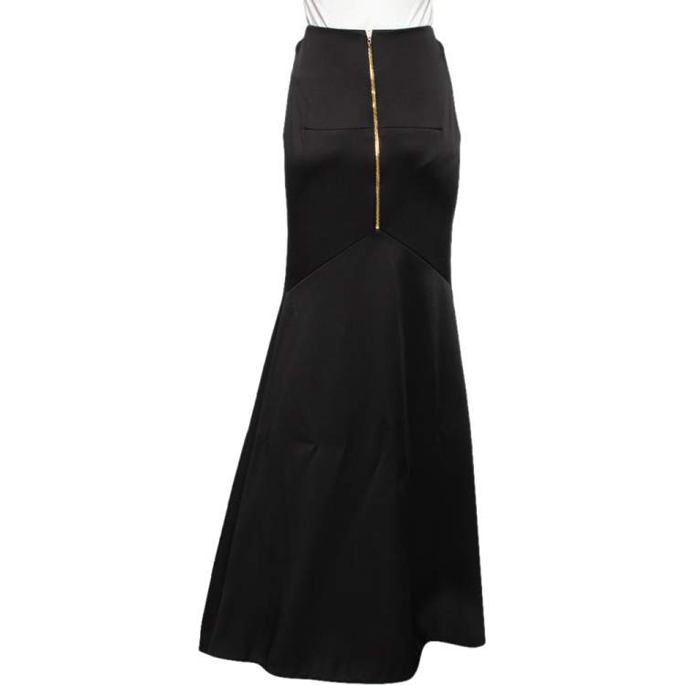 Pre Owned Roland Mouret Black Sateen Paneled Aries Maxi Skirt M