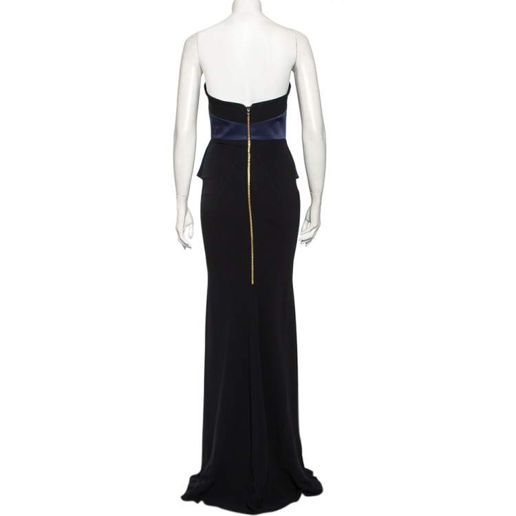 Pre Owned Roland Mouret Bicolor Crepe & Sateen Front Slit Detail Devey Strapless Gown M