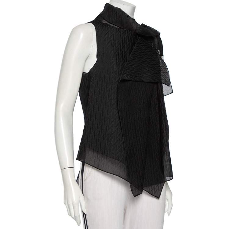 Pre Owned Roland Mouret Black Patterned Organza Draped Pasha Top M