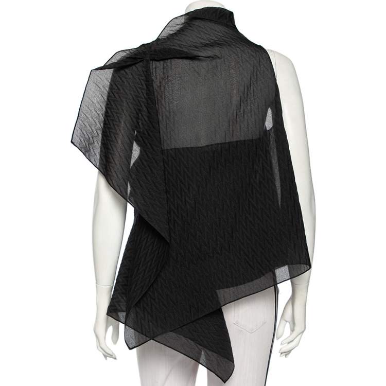 Pre Owned Roland Mouret Black Patterned Organza Draped Pasha Top M