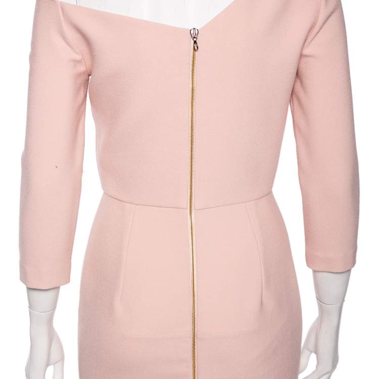 Pre Owned Roland Mouret Pink Crepe Asymmetric Neck Detail Midi Dress M 