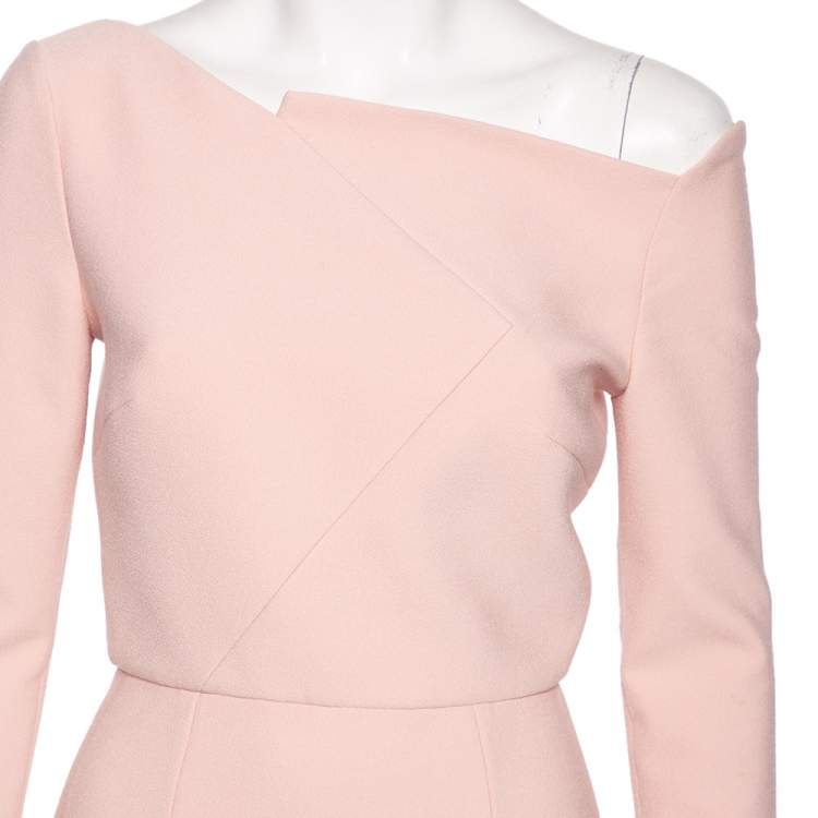 Pre Owned Roland Mouret Pink Crepe Asymmetric Neck Detail Midi Dress M 