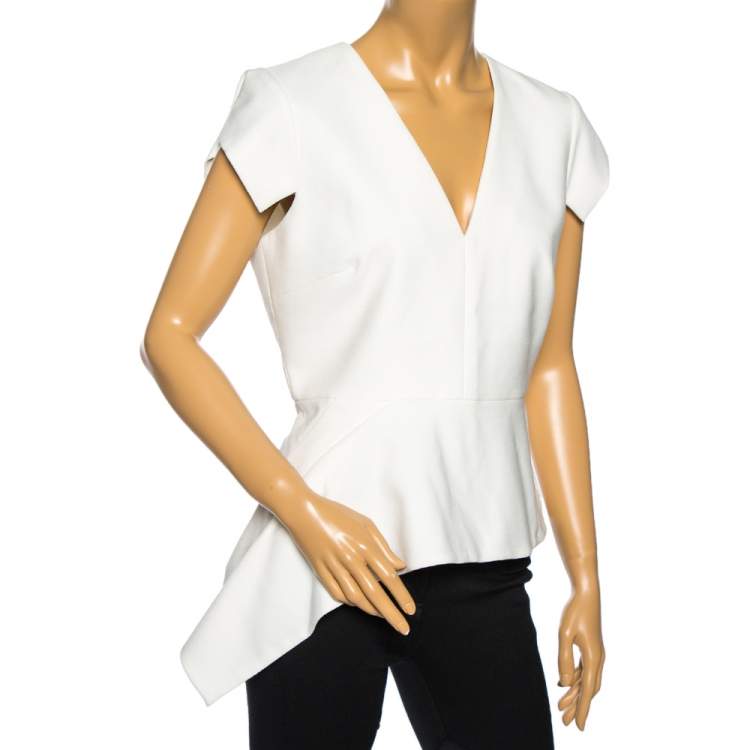Pre Owned Roland Mouret White Crepe Breen Asymmetrical Hem Detail Blouse L