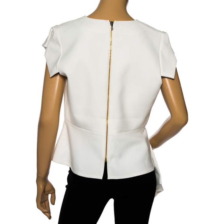 Pre Owned Roland Mouret White Crepe Breen Asymmetrical Hem Detail Blouse L