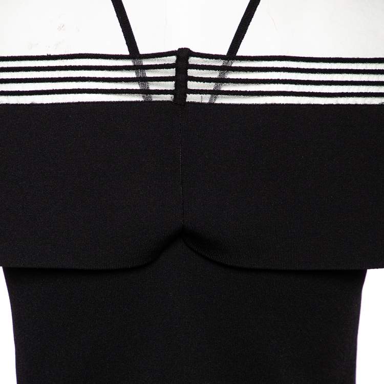 Pre Owned Roland Mouret Black Knit Mesh Inset Detailed Asymmetrical Peplum Top M
