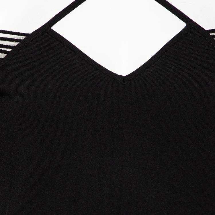 Pre Owned Roland Mouret Black Knit Mesh Inset Detailed Asymmetrical Peplum Top M
