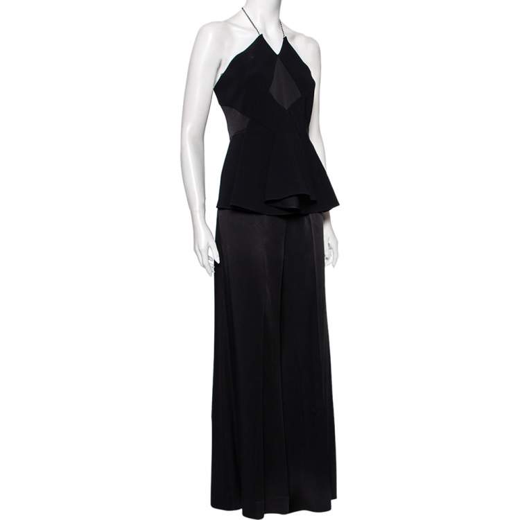 Pre Owned Roland Mouret Black Crepe And Silk Peplum Detailed Strapless Jumpsuit M 