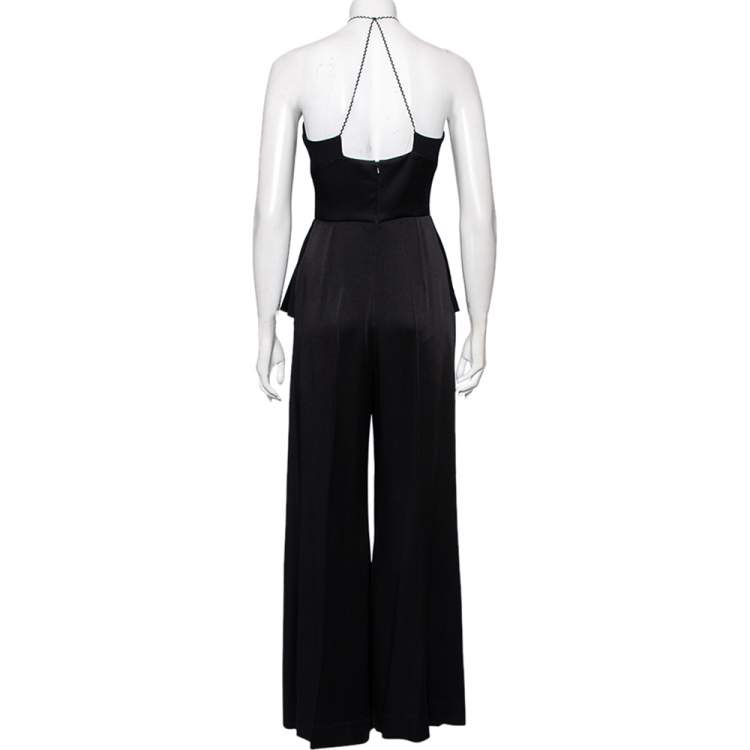 Pre Owned Roland Mouret Black Crepe And Silk Peplum Detailed Strapless Jumpsuit M 
