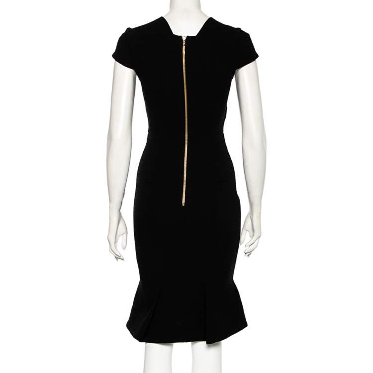 Pre Owned Roland Mouret Black Crepe Asymmetrical Neck Detailed Midi Dress S
