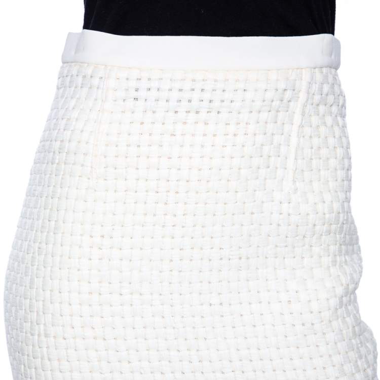 Pre Owned Roland Mouret White Lattice Weave Arreton Pencil Skirt M