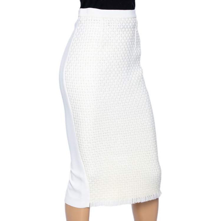 Pre Owned Roland Mouret White Lattice Weave Arreton Pencil Skirt M