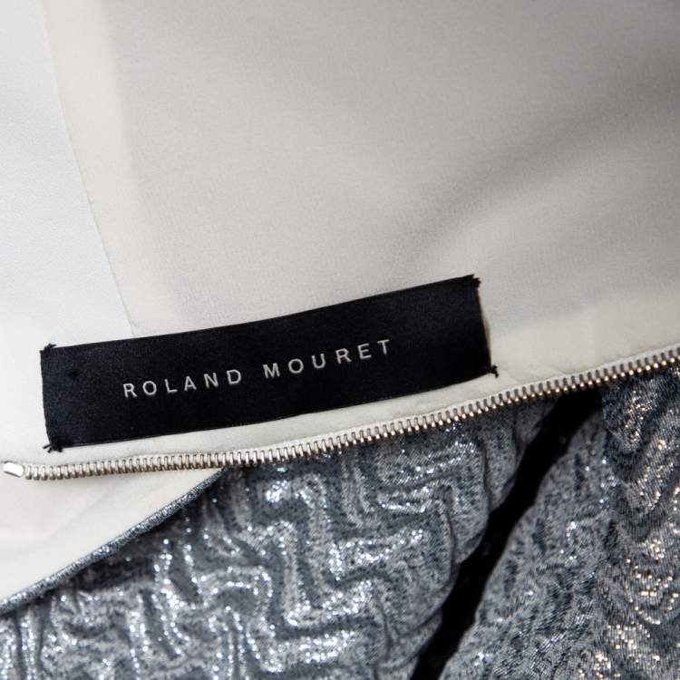 Pre Owned Roland Mouret Silver Silk Knit One- Shoulder Maxi Dress M